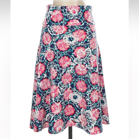 LuLaRoe Azure Pink & Blue A-Line Midi Skirt Floral Butterfly Rare Size Small S - Picture 2 of 5